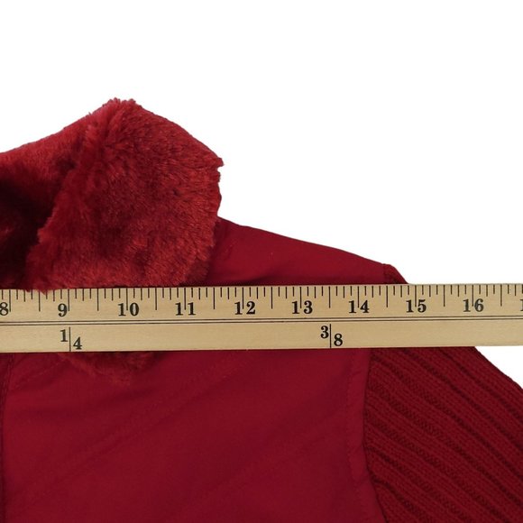 Creazioni Effeci Zip Quilted Sweater Jacket Womens M Red Faux Fur Collar NEW - Picture 4 of 16